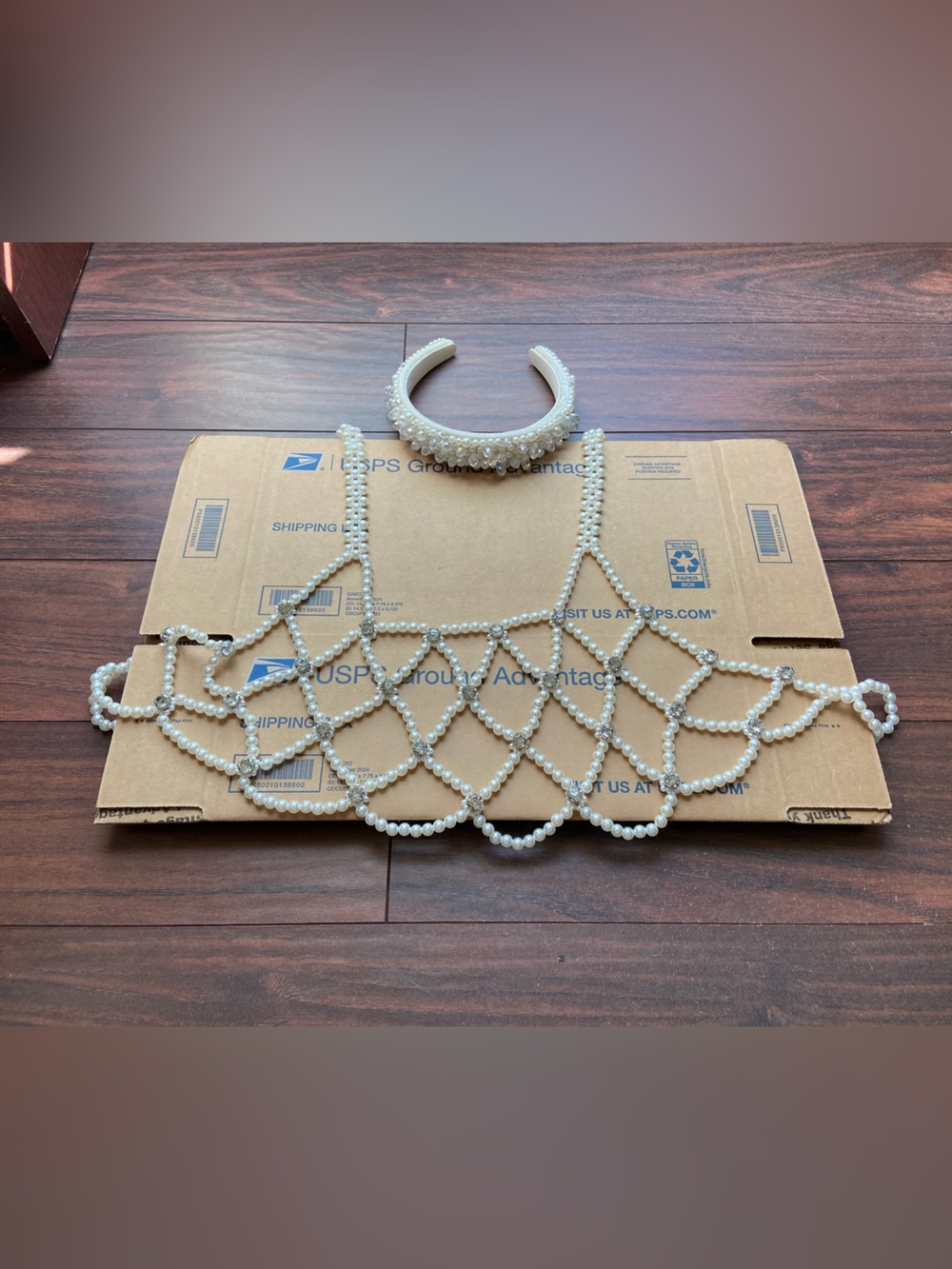 PEARL CAPELET AND BEADED HEADBAND SET BRIDAL COSTUME